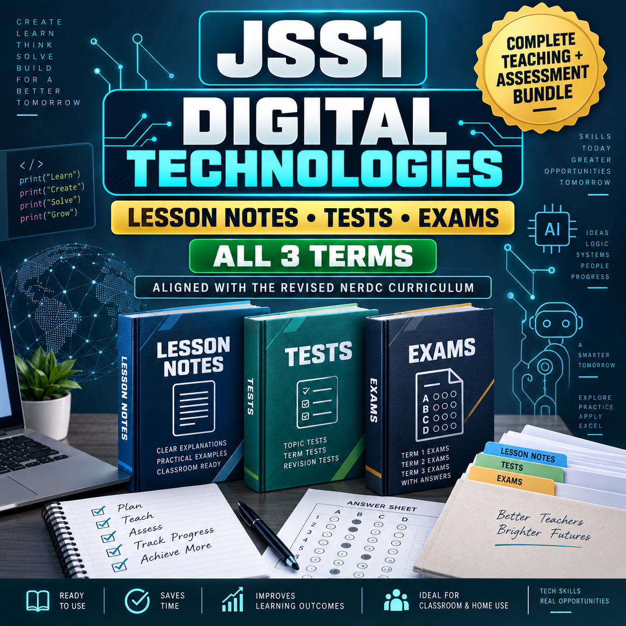 JSS1 Digital Technologies Lesson Notes, Tests & Exam Questions – All 3 Terms
